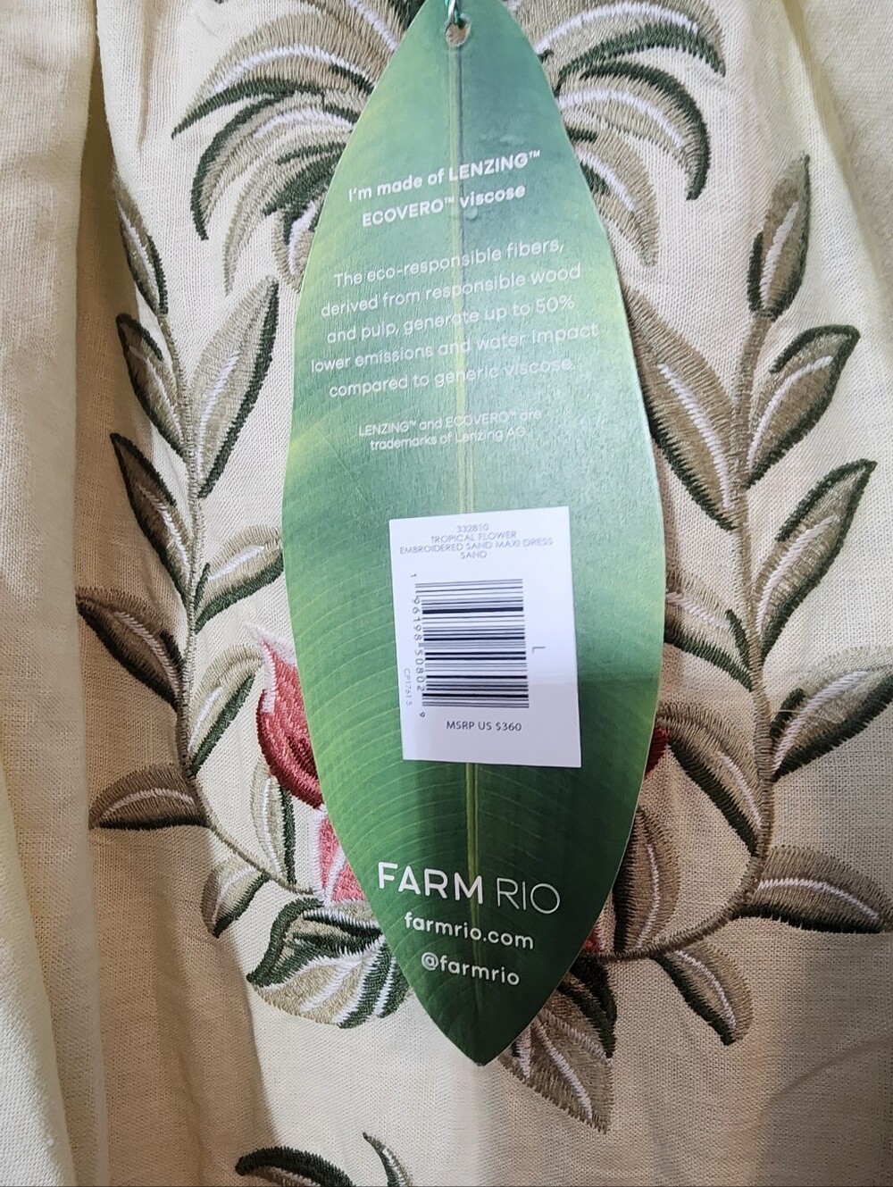 FARM Rio Cream Maxi Dress with Tropical Floral Panel and Rope Ties - Picture 3 of 6